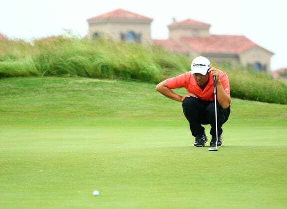 SHANGHAI, CHINA - MAY 29: (CHINA OUT) Sejun Yoon of the United States in action during the second round match in 2015 Pingan Bank China Tour - PGA Golf Herren Tour China Series - Lanhai Open at Lan Hai International Golf Club on May 29, 2015 in Shanghai, China.  CFP468201805 
