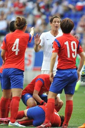 May 30, 2015 - Harrison, New Jersey, U.S - US WomenÃ¢â‚¬â ¢s national team Nationalteam forward ABBY WAMBACH (20) after fouling Korea Republic forward SOYUN KIM (7) during the pre-Women s World Cup friendly at Red Bull Arena in Harrison New Jersey The USWNT draws with Korea Republic 0 to 0 FIFA 2015 - USWNT draws with Korea Republic - ZUMAa301