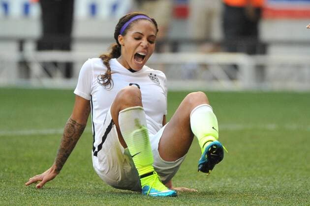 May 30, 2015 - Harrison, New Jersey, U.S - US WomenÃ¢â‚¬â ¢s national team Nationalteam forward SYDNEY LEROUX (2) reacts to an injury during the pre-Women s World Cup friendly at Red Bull Arena in Harrison New Jersey The USWNT draws with Korea Republic 0 to 0 FIFA 2015 - USWNT draws with Korea Republic - ZUMAa301