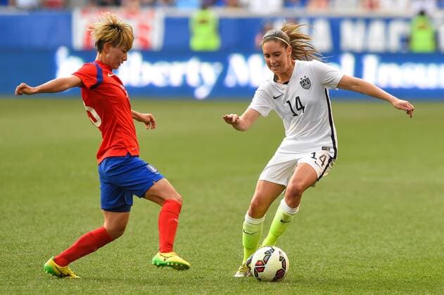 May 30, 2015: United States midfielder Morgan Brian 14 controls the ball against the defense of Korea Republic midfielder Kang Yumi 13 during a International Friendly Länderspiel match between the Korea Republic and the United States at Red Bull Arena in Harrison, New Jersey. The Korea Republic and United States played to a 0-0 tie. Rich Barnes CSM SOCCER 2015: Korea Republic vs United States MAY 30 - ZUMAc04_