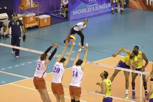 BRASIL X SERBIA Word League BELO HORIZONTE, MG - 05 31 2015: BRAZIL X SERBIA Volleyball WORLD LEAGUE - Wallace Player Brazil during BRAZIL X SERBIA Volleyball WORLD LEAGUE.  Mour?oxPanda