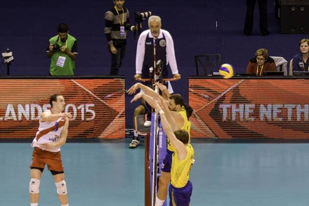 BRASIL X SERBIA Word League BELO HORIZONTE, MG - 05 31 2015: BRAZIL X SERBIA Volleyball WORLD LEAGUE - Marko Ivovic Player of Serbia during BRAZIL X SERBIA Volleyball WORLD LEAGUE.  Mour?oxPanda