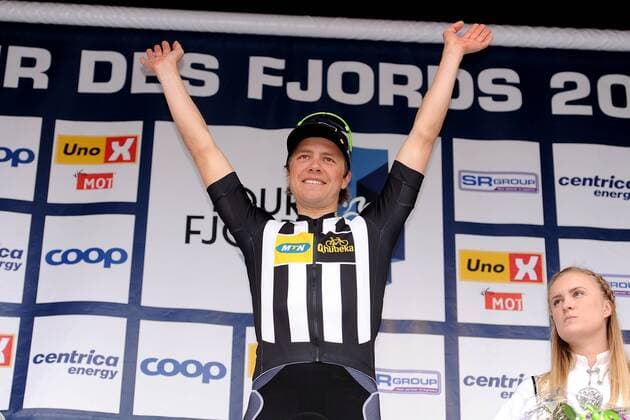 Edvald BOASSON HAGEN ( NOR Team MTN Qhubeka p b Samsung ) gewinnt die 5.Etappe der Rundfahrt - Podium - Siegerehrung - Zeremonie - Jubel - Freude - Emotionen - Querformat - quer - horizontal - Event Veranstaltung: Tour des Fjords - Fjord Rundfahrt 2015 - Stage 5 5.Etappe: Hinna Park nach Stavanger 178.0 km - Location Ort: Stavanger - Norway - Norwegen - Europe - Europa - Date Datum: 31.05.2015
