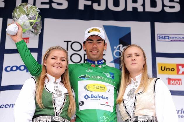 Pieter JACOBS ( BEL Topsport Vlaanderen - Baloise ) gewinnt die Wertung des agressivsten Fahrers - Siegerehrung - Zeremonie - Jubel - Freude - Emotionen - Querformat - quer - horizontal - Event Veranstaltung: Tour des Fjords - Fjord Rundfahrt 2015 - Stage 5 5.Etappe: Hinna Park nach Stavanger 178.0 km - Location Ort: Stavanger - Norway - Norwegen - Europe - Europa - Date Datum: 31.05.2015