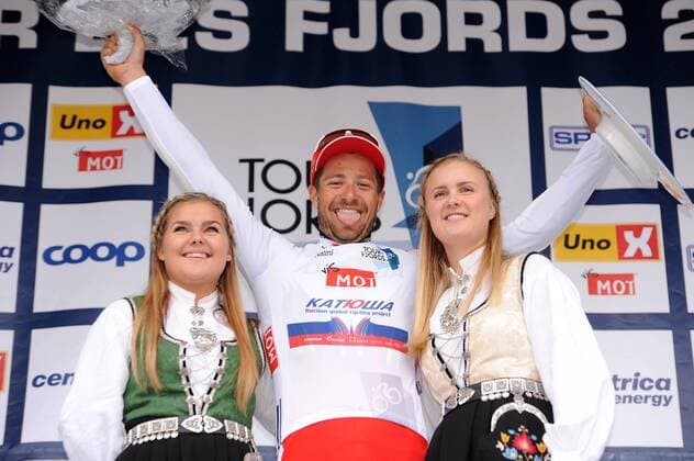 Marco HALLER ( AUT Katusha Team ) gewinnt die Wertung des besten juengsten Fahrers U25 - Siegerehrung - Zeremonie - Jubel - Freude - Emotionen - Querformat - quer - horizontal - Event Veranstaltung: Tour des Fjords - Fjord Rundfahrt 2015 - Stage 5 5.Etappe: Hinna Park nach Stavanger 178.0 km - Location Ort: Stavanger - Norway - Norwegen - Europe - Europa - Date Datum: 31.05.2015