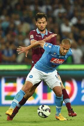 Aktuell Fußball, Italien, Serie A, SSC Neapel - Lazio Rom Marco Parolo Lazio, Gokhan Inler Napoli Napoli 31-05-2015 Stadio San Paolo Football Calcio Serie A 2014 2015 SSC Napoli vs. Lazio Roma. andreaxstaccioli