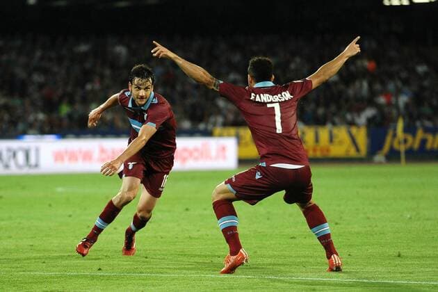 Aktuell Fußball, Italien, Serie A, SSC Neapel - Lazio Rom Marco Parolo Lazio, Felipe Anderson Goal celebration Napoli 31-05-2015 Stadio San Paolo Football Calcio Serie A 2014 2015 SSC Napoli vs. Lazio Roma. andreaxstaccioli