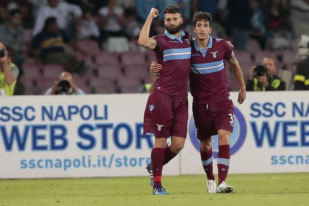 Aktuell Fußball, Italien, Serie A, SSC Neapel - Lazio Rom Antonio Candreva Lazio, Danilo Cataldi Lazio, goal celebration Napoli 31-05-2015 Stadio San Paolo Football Calcio Serie A 2014 2015 SSC Napoli vs. Lazio Roma cesarexpurini