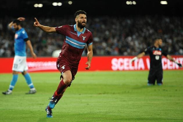 Aktuell Fußball, Italien, Serie A, SSC Neapel - Lazio Rom Antonio Candreva Lazio Goal celebration Napoli 31-05-2015 Stadio San Paolo Football Calcio Serie A 2014 2015 SSC Napoli vs. Lazio Roma. andreaxstaccioli