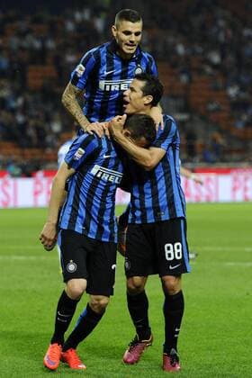 gol di Marcelo Brozovic Inter 3-2 con Mauro Icardi e Hernanes. Celebration goal Milano 31-05-2015 Stadio Giuseppe Meazza - Football Calcio Serie A Inter Mailand vs. Empoli FC. giuseppexceleste