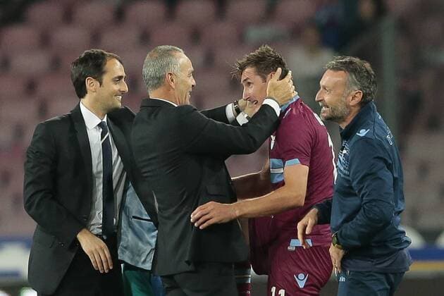 della Lazio per la qualificazione ai preliminari di Chempions League,Stefano Pioli Lazio,Miroslav Klose Lazio, Napoli 31-05-2015 Stadio San Paolo Football Calcio Serie A 2014 2015 SSC Napoli vs. Lazio Roma cesarexpurini