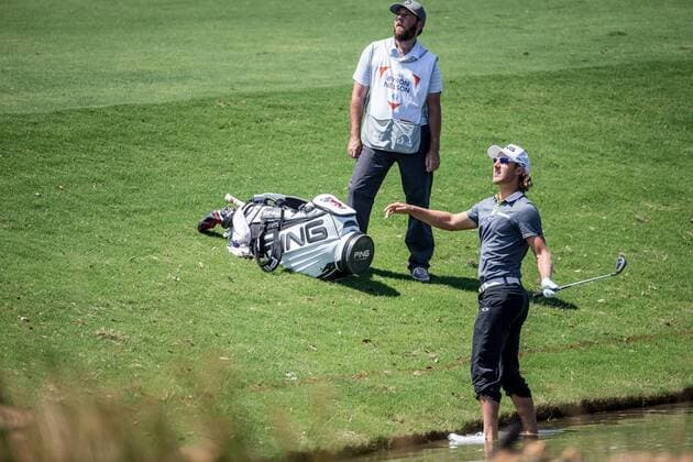 May 31, 2015: Derek Ernest hits his second shot on hole 18 during the fourth round of the AT&T Byron Nelson at TPC Four Seasons Resort in Irving, TX. GOLF: MAY 31 PGA Golf Herren - AT&T Byron Nelson Championship - Final Round Icon150531364 EDITORIAL USE ONLY