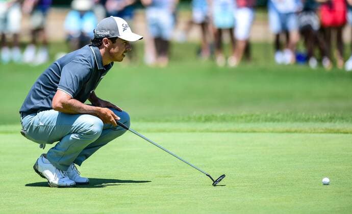 May 31, 2015: Jon Curran lines up a putt on 2 during final round play of the AT&T Byron Nelson Championship at TPC Four Seasons in Irving, Texas. GOLF: MAY 31 PGA Golf Herren - AT&T Byron Nelson Championship - Final Round Icon150531036 EDITORIAL USE ONLY