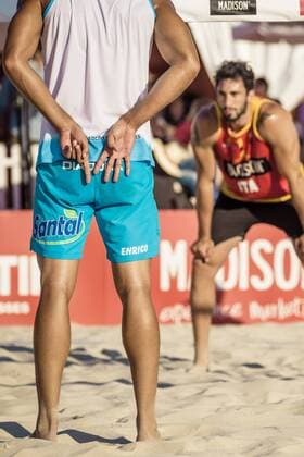 May 31, 2015 - Barcelona, Catalonia, Spain - Italy s ENRICO ROSSI gives signs to team mate Marco Caminati during the male final at the 12th City of Barcelona International Beach volleyball Beachvolleyball Tournament - Italian duo Marco Caminati Enrico Rossi beat Italy s Matteo Cecchini Matteo Martino 2:0 in the final competition Winners of the 12th City of Barcelona International Beach Volleyball Tournament announced - ZUMAo105