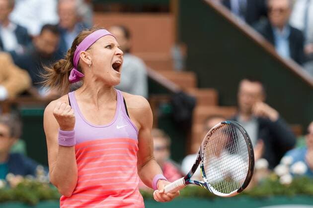 June 1, 2015: Lucie Safarova of Czech Republic of Spain celebrates after winning a 4th round match against Maria Sharapova of Russian Federation on day nine of the 2015 French Open tennis tournament at Roland Garros in Paris, France. Safarova won 76 64. Sydney Low Cal Media. Tennis 2015: French Open JUNE 1 - ZUMAc04_