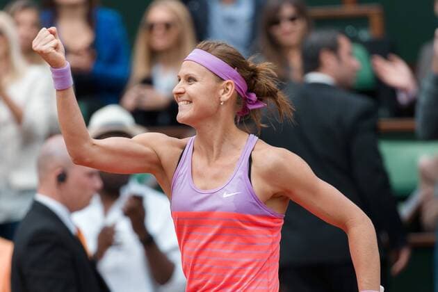 June 1, 2015: Lucie Safarova of Czech Republic of Spain celebrates after winning a 4th round match against Maria Sharapova of Russian Federation on day nine of the 2015 French Open tennis tournament at Roland Garros in Paris, France. Safarova won 76 64. Sydney Low Cal Media. Tennis 2015: French Open JUNE 1 - ZUMAc04_
