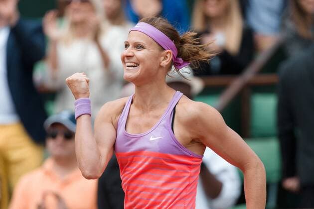 June 1, 2015: Lucie Safarova of Czech Republic of Spain celebrates after winning a 4th round match against Maria Sharapova of Russian Federation on day nine of the 2015 French Open tennis tournament at Roland Garros in Paris, France. Safarova won 76 64. Sydney Low Cal Media. Tennis 2015: French Open JUNE 1 - ZUMAc04_