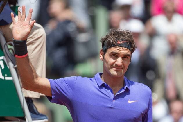 June 1, 2015: Roger Federer of Switzerland celebrates winning a 4th round match against Gael Monfils of France on day nine of the 2015 French Open tennis tournament at Roland Garros in Paris, France. Federer won 63 46 64 61. Sydney Low Cal Media. Tennis 2015: French Open JUNE 1 - ZUMAc04_