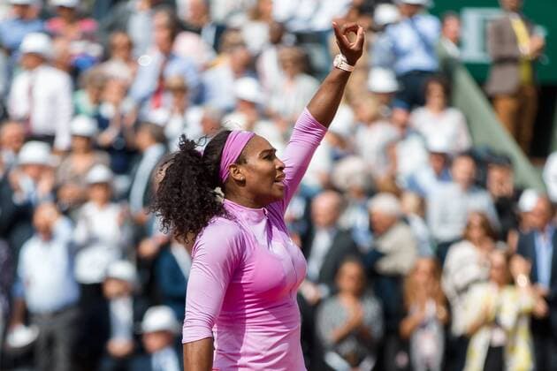 June 1, 2015: Serena Williams of United States of America celebrates winning a 4th round match against Sloane Stephens of United States of America on day nine of the 2015 French Open tennis tournament at Roland Garros in Paris, France. Williams won 16 75 63. Sydney Low Cal Media. Tennis 2015: French Open JUNE 1 - ZUMAc04_