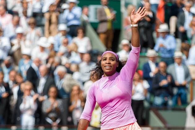 June 1, 2015: Serena Williams of United States of America celebrates winning a 4th round match against Sloane Stephens of United States of America on day nine of the 2015 French Open tennis tournament at Roland Garros in Paris, France. Williams won 16 75 63. Sydney Low Cal Media. Tennis 2015: French Open JUNE 1 - ZUMAc04_
