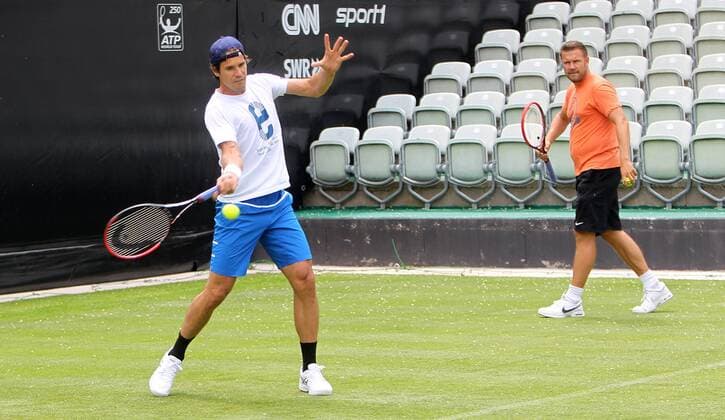 MercedesCup 2015 Deutschland, Stuttgart, 02.06.2015, Tennis, ATP Tennis Herren MercedesCup 2015 Stuttgart Weissenhof: v.l. Tommy Haas, Alexander Waske (Trainer).