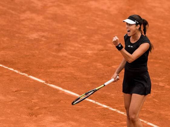 02.06.2015. Roland Garros, Paris, France. Ana Ivanovic of Serbia celebrates winning a point during her women s Singles match against Elina Svitolina of Czech Republic on day ten of the 2015 French Open 2015 in Paris, France. Ivanovic won the match 6-3 6-2 to move into the semi finals xBenxPipex  ActionPlus11626945