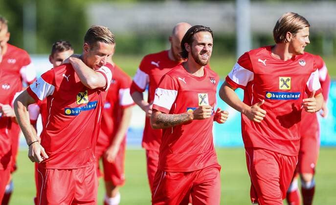Fussball ÖFB Nationalteam, team training course STEGERSBACH,AUSTRIA,02.JUN.15 - Fussball ÖFB Nationalteam, Oesterreichischer Fussball-Bund, team training course. Image shows Marc Janko, Martin Harnik and Sebastian Proedl (AUT). GEPAxpictures xCh.xKelemen