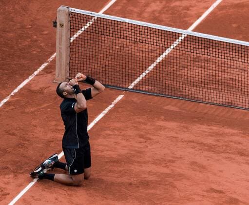 02.06.2015. Roland Garros, Paris, France. Jo-Wilfried Tsonga of France celebrates winning his Men s Singles match against Kei Nishikori of Japan on day ten of the 2015 French Open 2015 in Paris, France. Tsonga won the match 6-1 6-4 4-6 3-6 6-3 to move into the semi finals xBenxPipex  ActionPlus11627113
