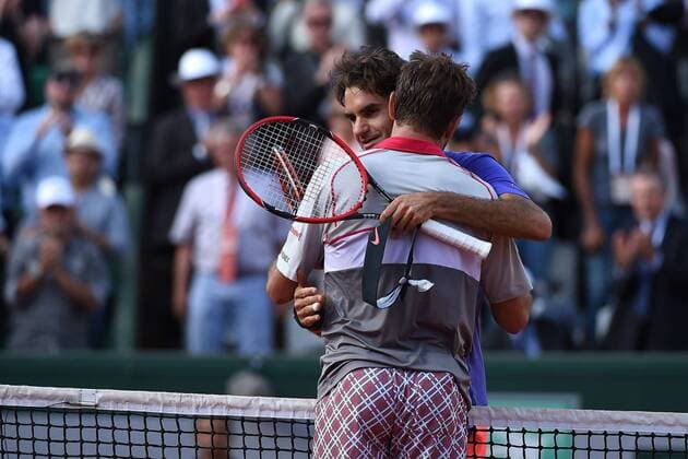 Stan Wawrinka (SUI) Roger Federer (SUI) TENNIS : Roland Garros 2015 - Internationaux de France - 02 06 2015 TennisMagazine Panoramic 