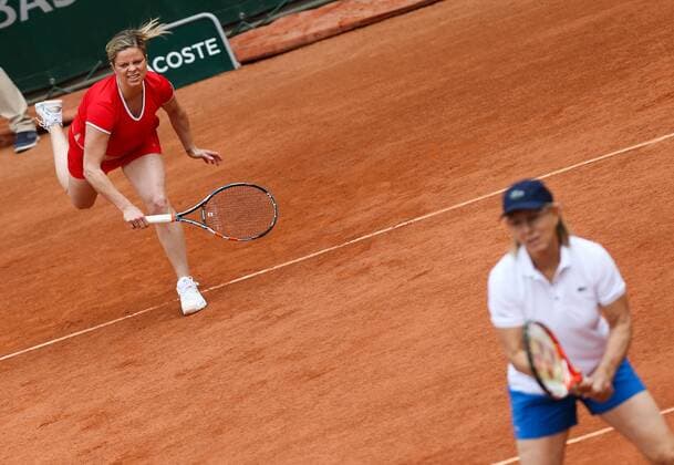 - PARIS, FRANCE: former tennis number 1 Kim Clijsters and Martina Navratilova pictured in action during the Women s Legends Trophy exhibition tournament at the Roland Garros French Open tennis tournament, in Paris, France, Wednesday 03 June 2015. The Roland Garros Grand Slam takes place from 24 May to 07 June 2015. VIRGINIExLEFOUR  x04636044x