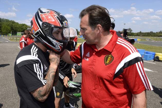 Wilmots Marc head coach of Belgian Team and Nainggolan Radja FOOTBALL : Entrainement - Belgique - Seance de Karting - 02 06 2015 PhotoNews Panoramic 