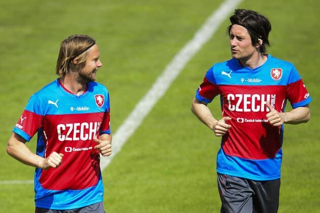 Czech national soccer team is seen during an unofficial meeting prior to the qualification match in Iceland for the European Championships, in Prague, Czech Republic, June 3, 2015. Pictured Tomas Rosicky (right) and Jaroslav Plasil. (CTKxPhoto MichalxKamaryt) CTKPhotoP201506030793201  kmt 8