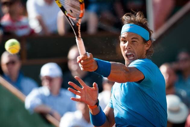 June 3, 2015: Rafael Nadal of Spain in action in a Quarterfinal match against Novak Djokovic of Serbia on day eleven of the 2015 French Open tennis tournament at Roland Garros in Paris, France. Djokovic won 75 63 61. Sydney Low Cal Media. Tennis 2015: French Open JUNE 3 - ZUMAc04_