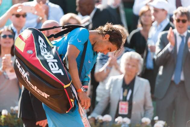 June 3, 2015: Rafael Nadal of Spain leaves the court after losing a Quarterfinal match against Novak Djokovic of Serbia on day eleven of the 2015 French Open tennis tournament at Roland Garros in Paris, France. Djokovic won 75 63 61. Sydney Low Cal Media. Tennis 2015: French Open JUNE 3 - ZUMAc04_