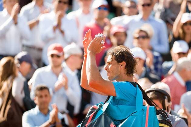 June 3, 2015: Rafael Nadal of Spain waves to the crowd after losing a Quarterfinal match against Novak Djokovic of Serbia on day eleven of the 2015 French Open tennis tournament at Roland Garros in Paris, France. Djokovic won 75 63 61. Sydney Low Cal Media. Tennis 2015: French Open JUNE 3 - ZUMAc04_