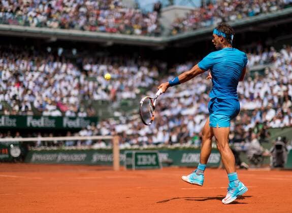 03.06.2015. Paris, France. Roland Garros French Open. Rafael Nadal of Spain in action during his Men s Singles match against Novak Djokovic of Serbia on day eleven of the 2015 French Open 2015 in Paris, France. Djokovic won the match 7-5 6-3 6-1 to move into the semi finals xBenxPipex  ActionPlus11627190