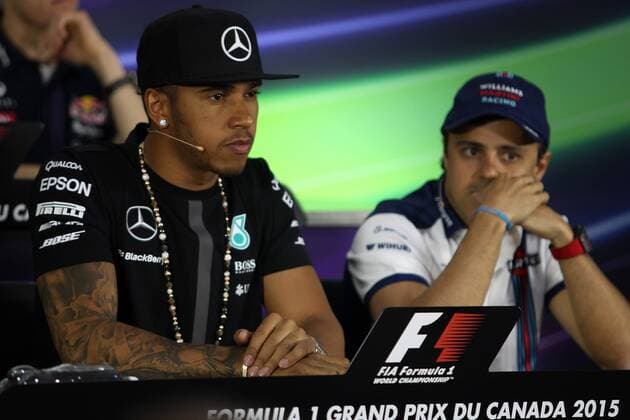 Aktuell Motorsport, Formel 1 GP von Kanada in Montreal, Pressekonferenz der Fahrer Canadian Grand Prix, Montreal 4 - 7 June 2015 04.06.2015 - press conference PK Pressekonferenz Lewis Hamilton (GBR) Mercedes AMG F1 W06 and Felipe Massa (BRA) Williams F1 Team FW37 