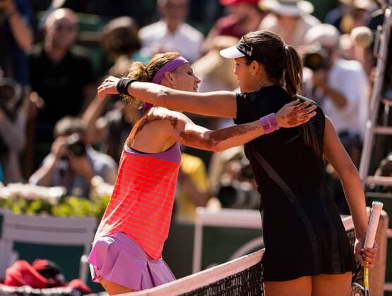 04.06.2015. Paris, France. Roland Garros French Open. Lucie Safarova of Czech Republic celebrates after winning her Women s Singles match against Ana Ivanovic of Serbia on day twelve of the 2015 French Open 2015 in Paris, France. Safarova won the match 7-5 7-5 to move into the final. xBenxPipex  ActionPlus11627529