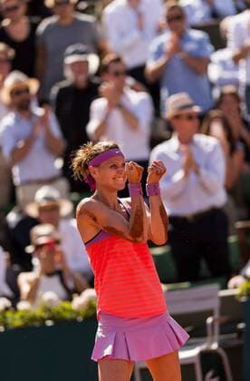 04.06.2015. Paris, France. Roland Garros French Open. Lucie Safarova of Czech Republic celebrates after winning her Women s Singles match against Ana Ivanovic of Serbia on day twelve of the 2015 French Open 2015 in Paris, France. Safarova won the match 7-5 7-5 to move into the final. xBenxPipex  ActionPlus11627530