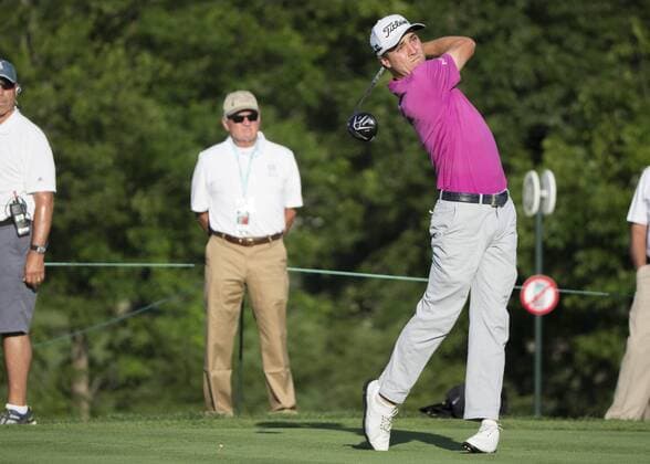 June 04 2015: Justin Thomas teeing off during the first round of the Memorial Tournament held at the Muirfield Village Golf Club in Dublin, Ohio. GOLF: JUN 04 PGA Golf Herren - the Memorial Tournament - First Round Icon150604017 EDITORIAL USE ONLY
