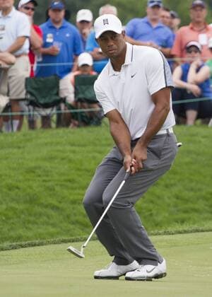 June 04 2015: Tiger Woods reacts to a put during the first round of the Memorial Tournament held at the Muirfield Village Golf Club in Dublin, Ohio. GOLF: JUN 04 PGA Golf Herren - the Memorial Tournament - First Round Icon150604031 EDITORIAL USE ONLY