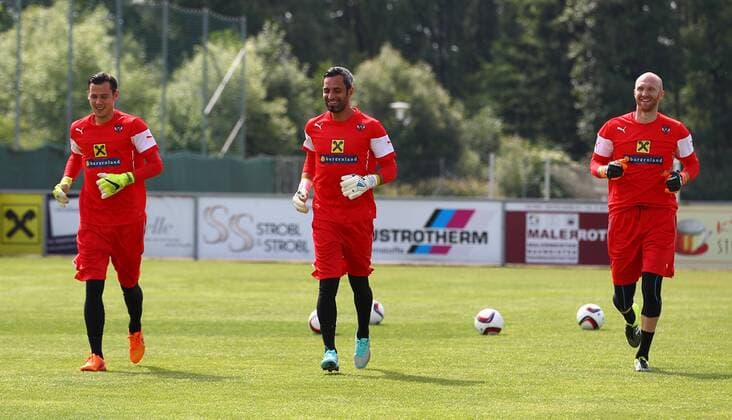 SOCCER - OEFB, team training course STEGERSBACH,AUSTRIA,05.JUN.15 - SOCCER - OEFB, Oesterreichischer Fussball-Bund, team training course. Image shows Heinz Lindner, Ramazan Oezcan and Robert Almer (AUT). GEPAxpictures xCh.xKelemen