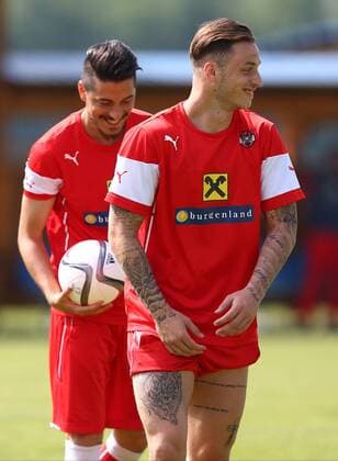SOCCER - OEFB, team training course STEGERSBACH,AUSTRIA,05.JUN.15 - SOCCER - OEFB, Oesterreichischer Fussball-Bund, team training course. Image shows Yasin Pehlivan and Marko Arnautovic (AUT). GEPAxpictures xCh.xKelemen