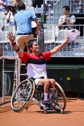 joie de Shingo Kunieda (jpn) TENNIS : Roland Garros 2015 - French Open - Finale Fauteuil homme - Internationaux de France - 05 06 2015 