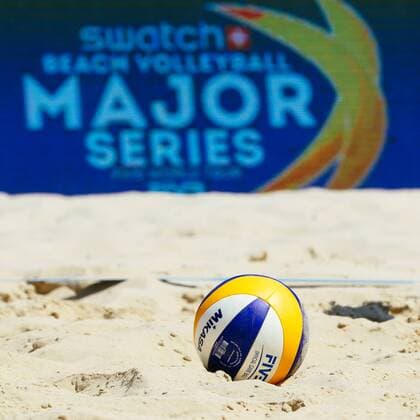 Beach volleyball Beachvolleyball - FIVB Major Series 2015 POREC,CROATIA,05.JUN.15 - BEACH VOLLEYBALL - FIVB Major Series, men. Image shows a feature with a ball. GEPAxpictures xMaticxKlansek