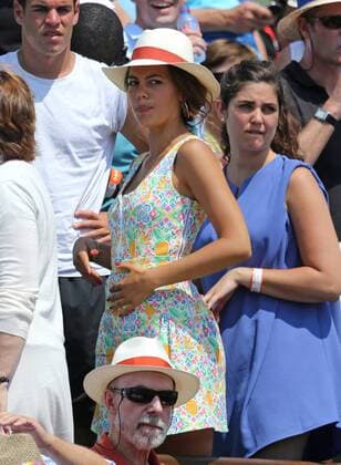 Noura El Swekh watches the French Open men s semifinal match between Jo-Wilfried Tsonga of France and Stan Wawrinka of Switzerland at Roland Garros in Paris on June 5, 2015.  PAR20150605715 DAVIDxSILPA