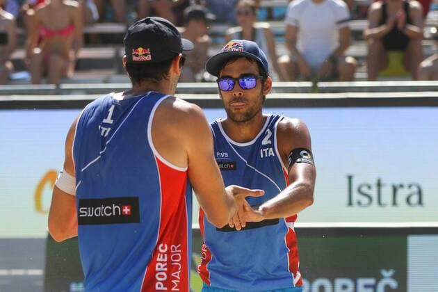 Beach volleyball Beachvolleyball - FIVB Major Series 2015 POREC,CROATIA,06.JUN.15 - BEACH VOLLEYBALL - FIVB Major Series, men. Image shows the rejoicing of Paolo Nicolai and Daniele Lupo (ITA). GEPAxpictures xMaticxKlansek
