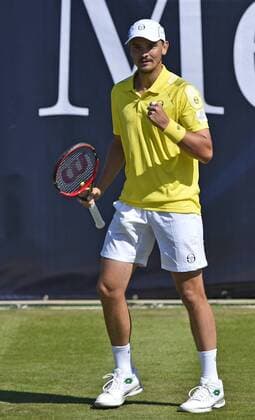 Aktion Andreas Beck (GER) Jubel Freude Emotion über Punktgewinn Qualifikation 06.06.2015 Tennis Mercedes-Cup Stuttgart Weißenhof TC Weissenhof Mercedescup Mercedes Cup 06.06..-14.06.2015 Mercedes-Cup Stuttgart Weißenhof 2015