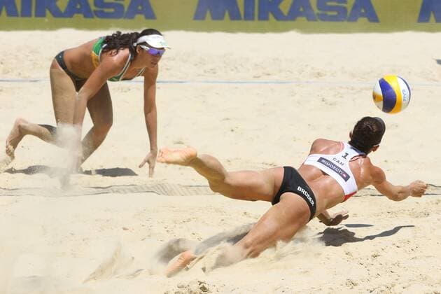 Beach volleyball Beachvolleyball - FIVB Major Series 2015 POREC,CROATIA,06.JUN.15 - BEACH VOLLEYBALL - FIVB Major Series, women. Image shows Talita Da Rocha Antunes (BRA) and Jamie Lynn Broder (CAN). GEPAxpictures xMaticxKlansek