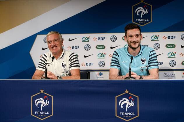 - PARIS, FRANCE: France s head coach Didier Deschamps and France s goalkeeper Hugo Lloris pictured at a press conference PK Pressekonferenz in the Stade de France in Paris, ahead of the friendly game tomorrow against France, Saturday 06 June 2015. The Devils are preparing for a friendly game against France tomorrow and a Euro 2016 qualification game against Wales on Friday. DIRKxWAEM  x04637585x